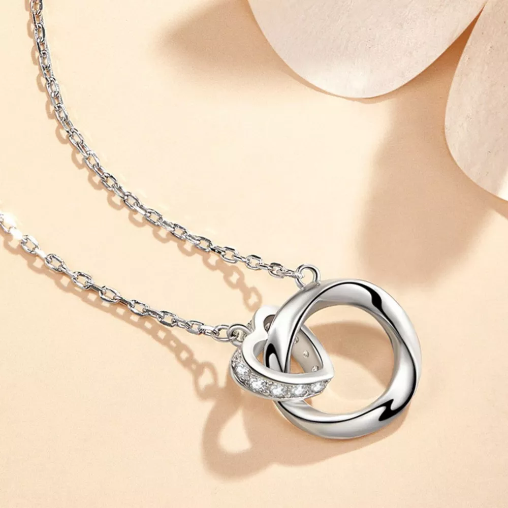 925 Sterling Silver Interlocking Circles Pendant Necklace, image 7