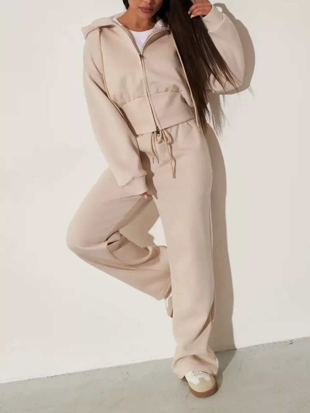 Zip-Up Hoodie and Wide-Leg Pants Set, image 5