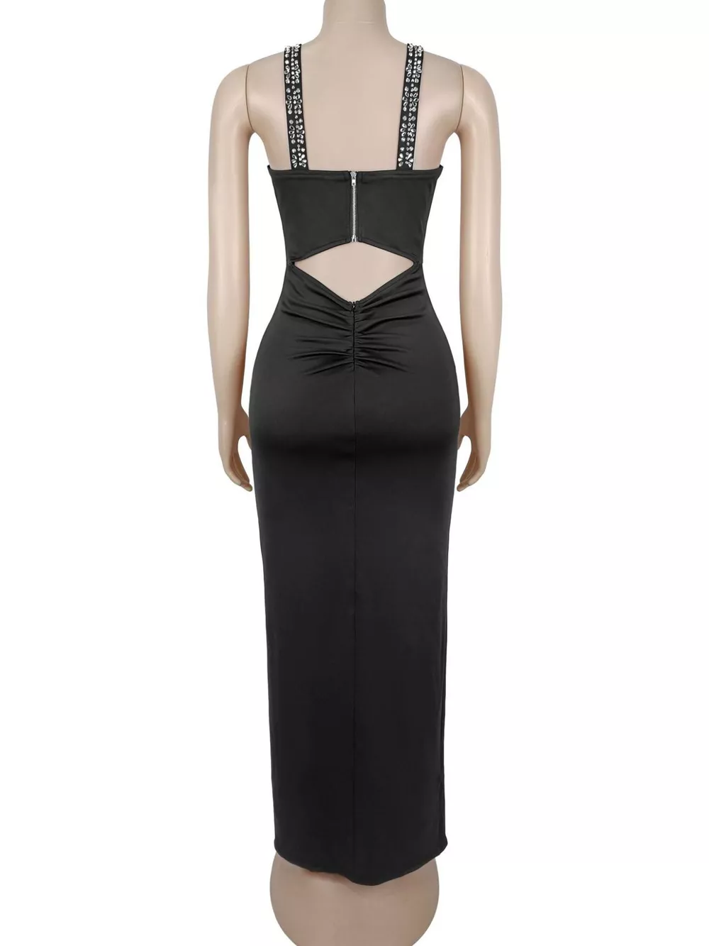 Rhinestone Cutout Back High Slit Maxi Dress, image 11