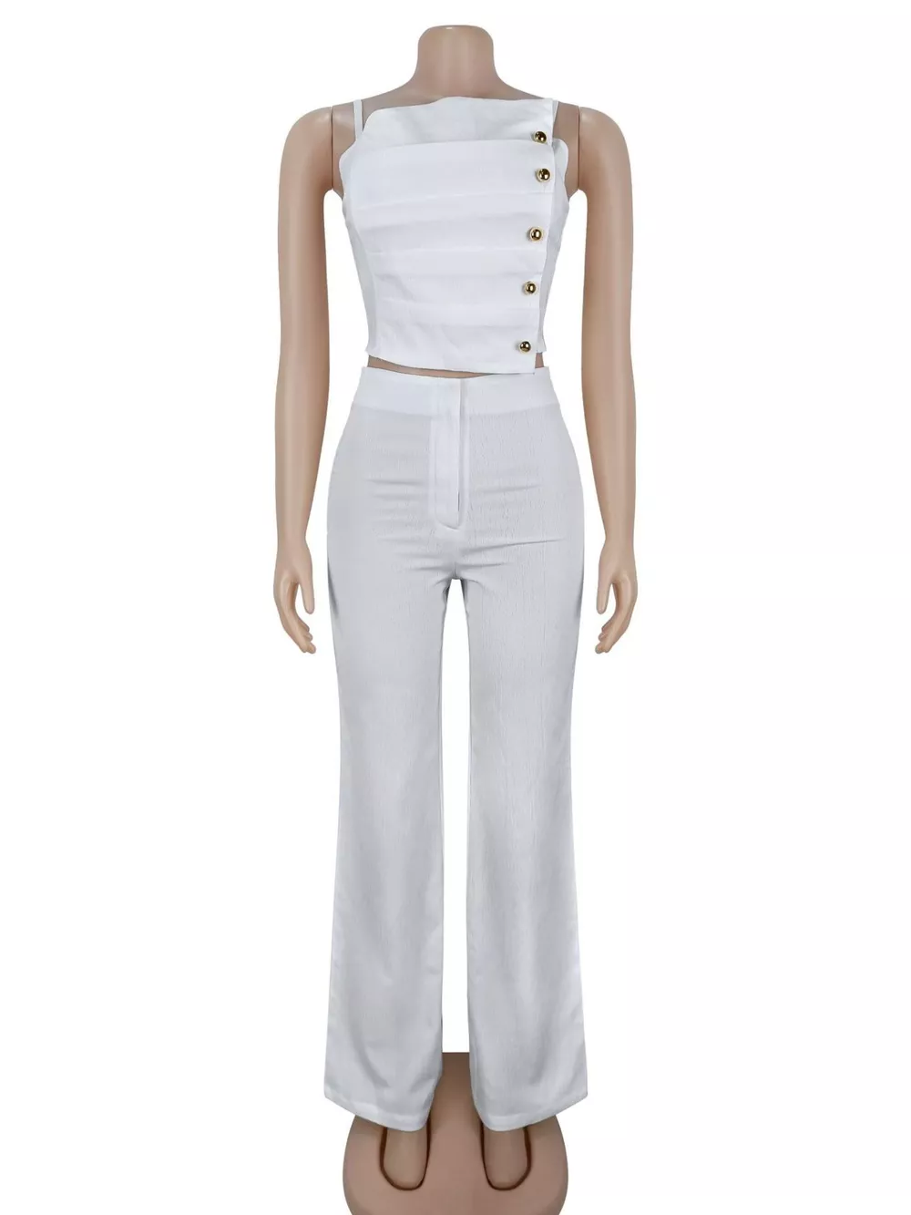 Decorative Button Smocked Back Cami and Wide Leg Pants Set, image 8
