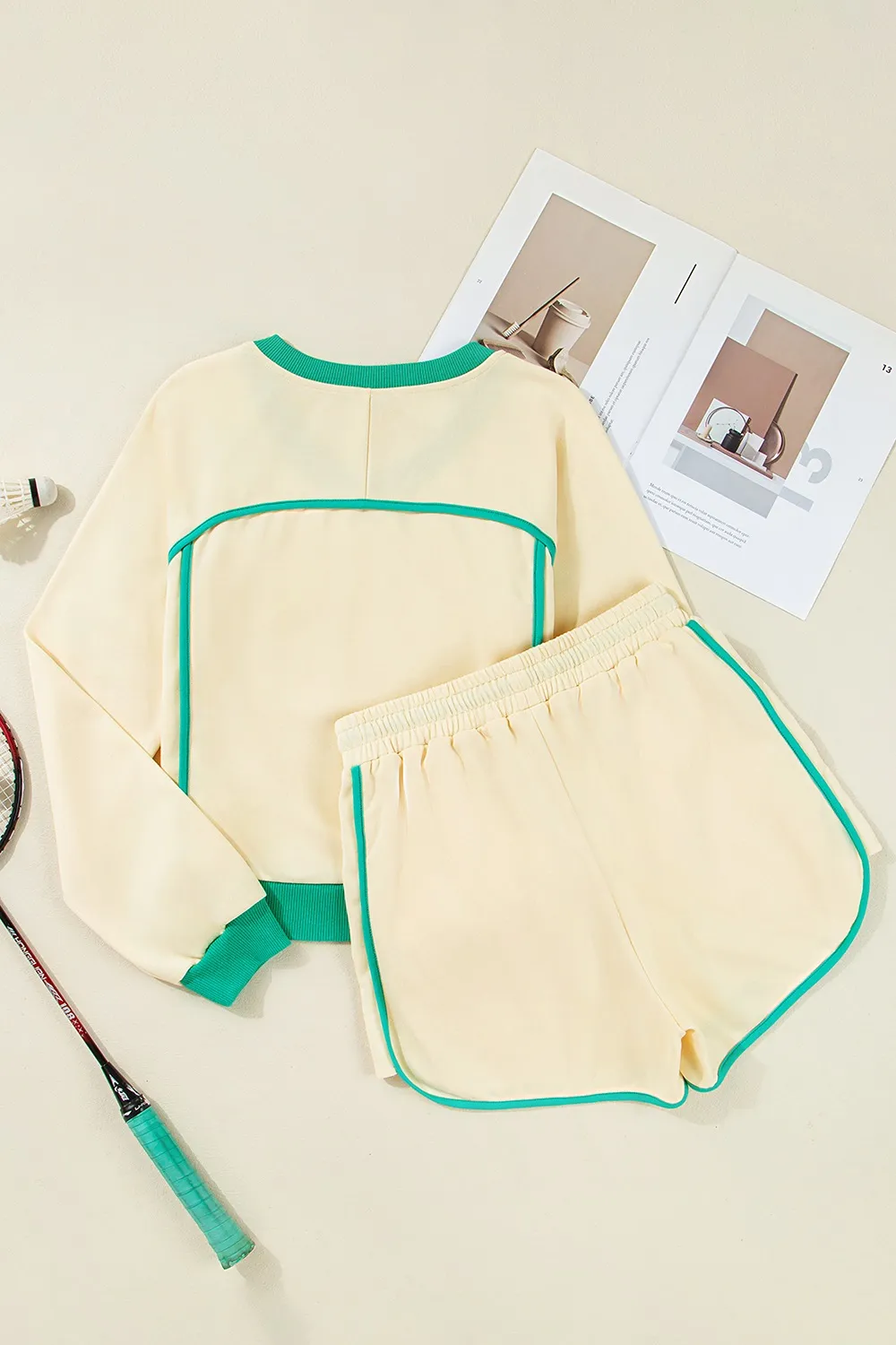 Contrast Round Neck Top and Shorts Set, image 3