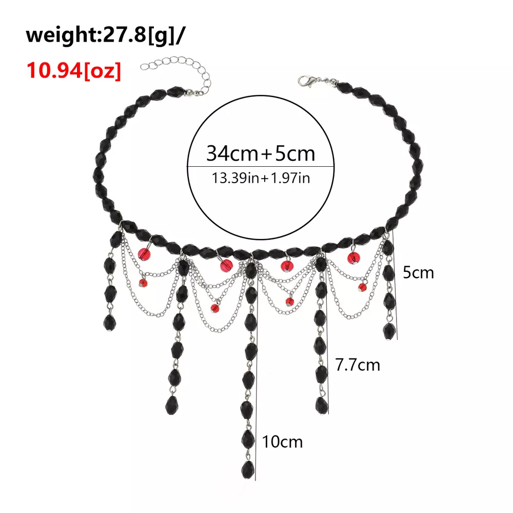 Gothic Beaded Tassel Choker Necklace, image 6