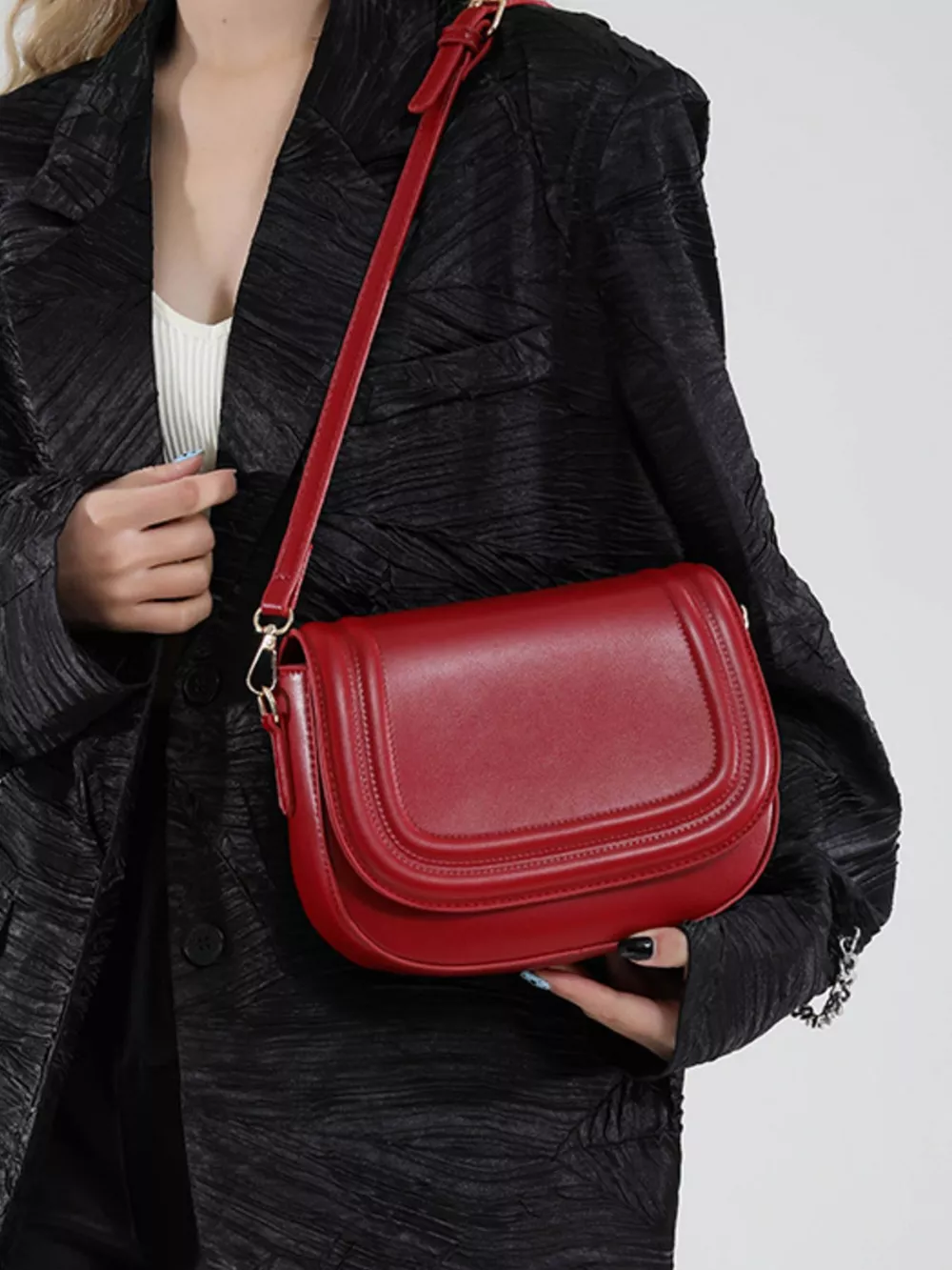 Elegant PU Leather Saddle Crossbody Bag, image 5