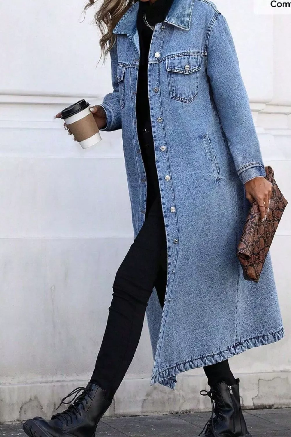 Longline Button-Front Denim Jacket, image 7