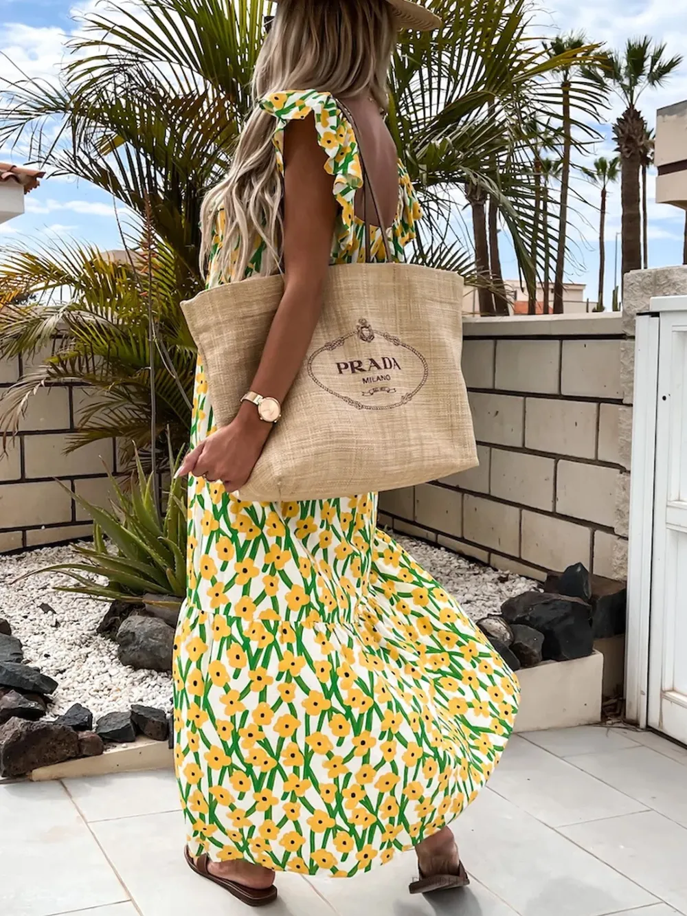 Ruffled Printed Cap Sleeve Midi Dress, image 2