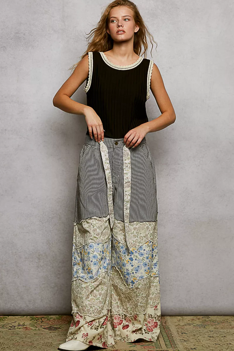 Ribbed Round Neck Tank with Lace Trim, image 3