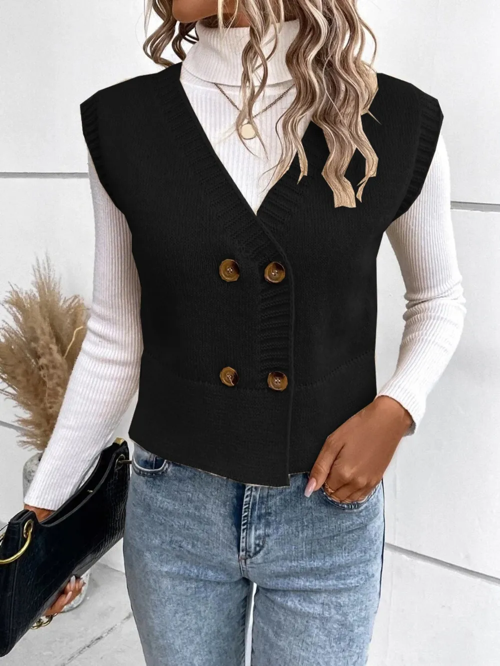 Full Size Button Up V-Neck Sweater Vest, image 14