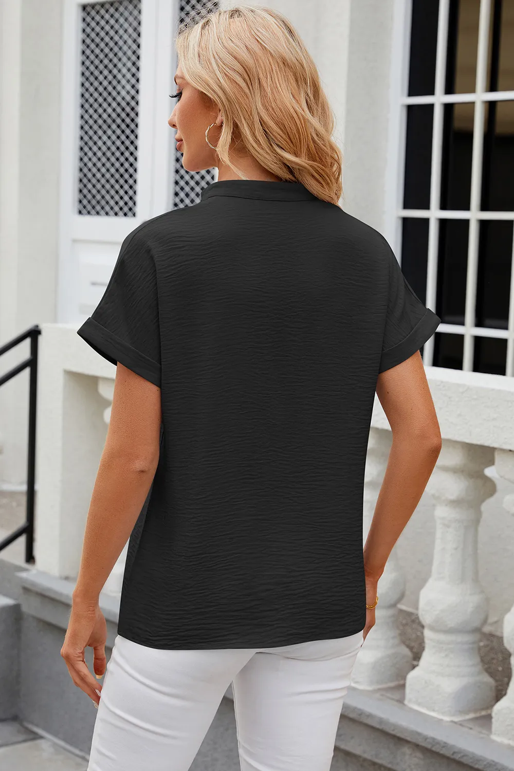 Notched Short Sleeve Blouse, image 12