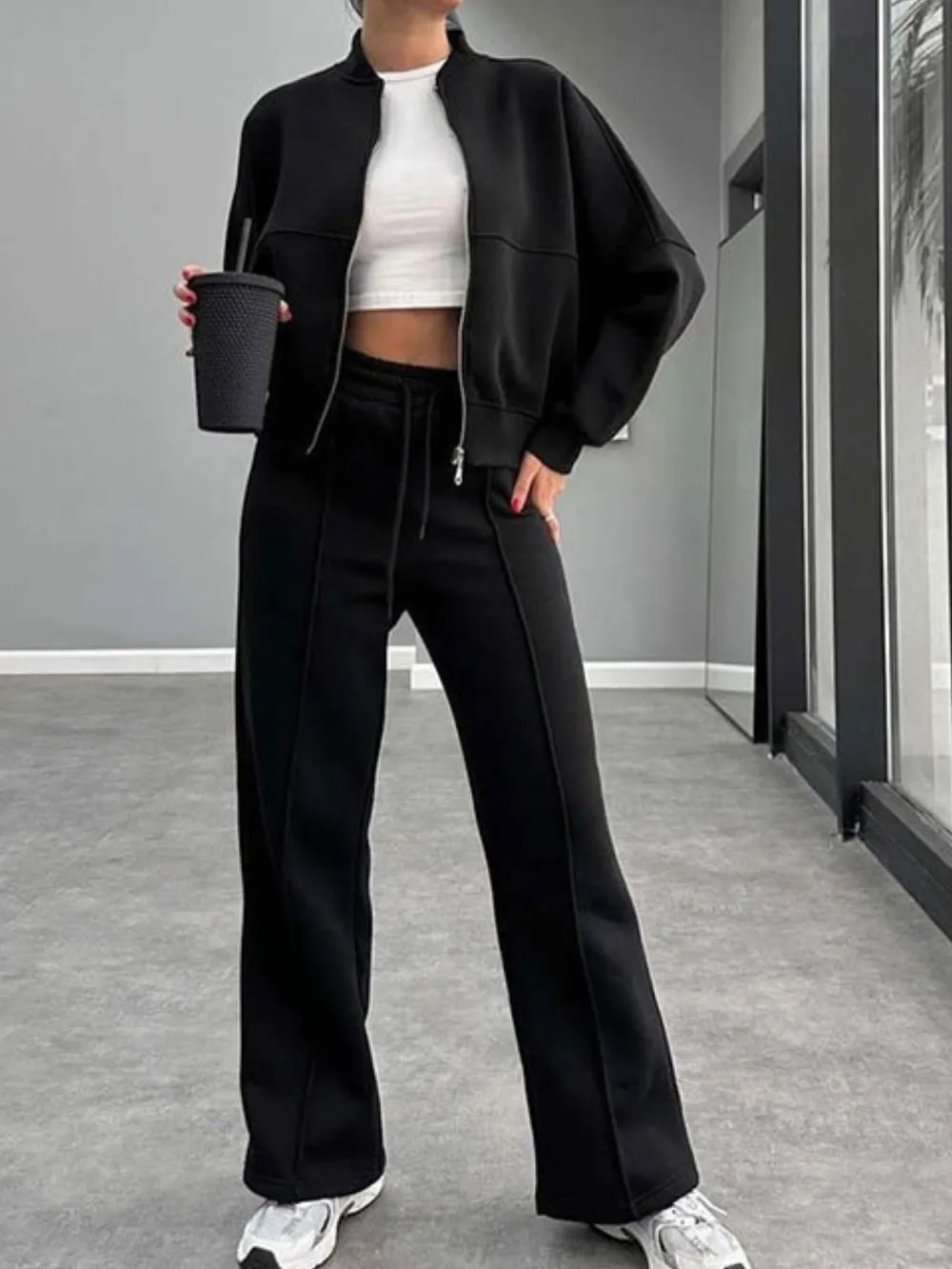 Baseball Collar Zip Up Outerwear and Drawstring Pants Set, image 13