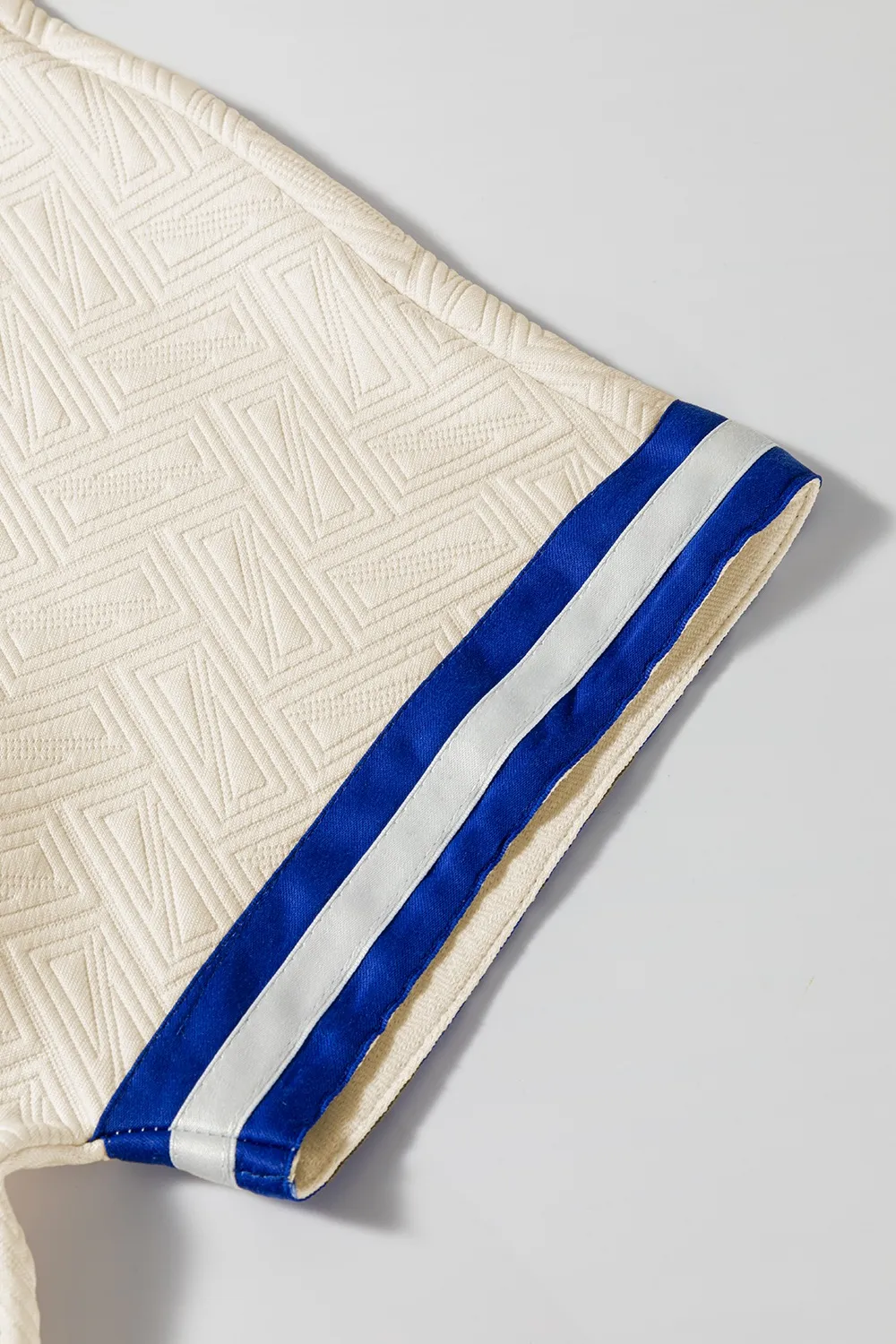 Striped Trim Textured Quarter Zipper Short Sleeve Top, image 3