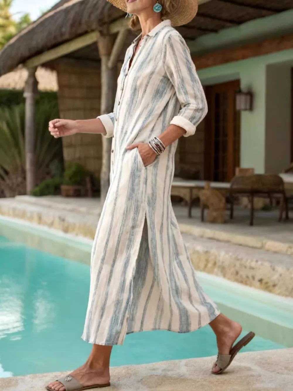 Striped Button-Down Midi Dress, image 4