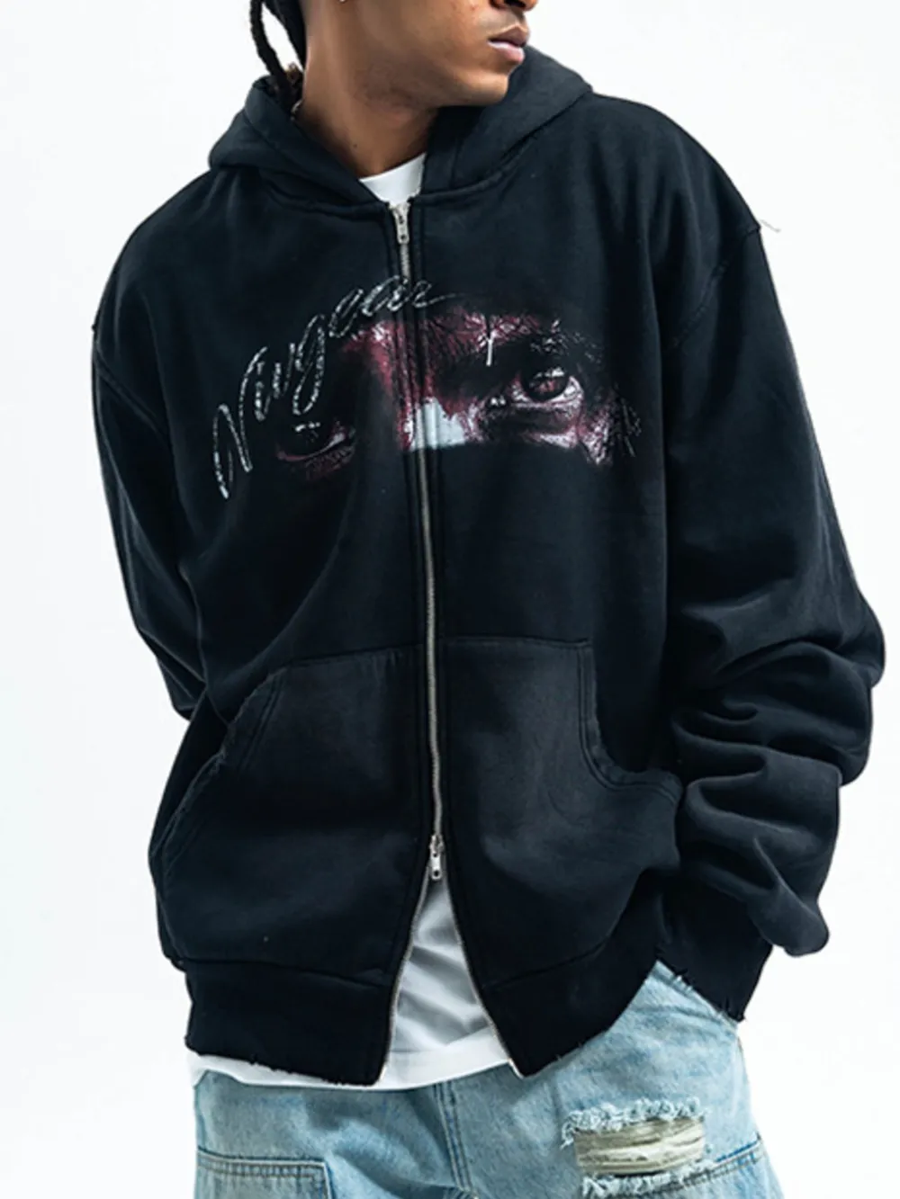 Men's Graphic Zip-Up Hoodie with Pockets