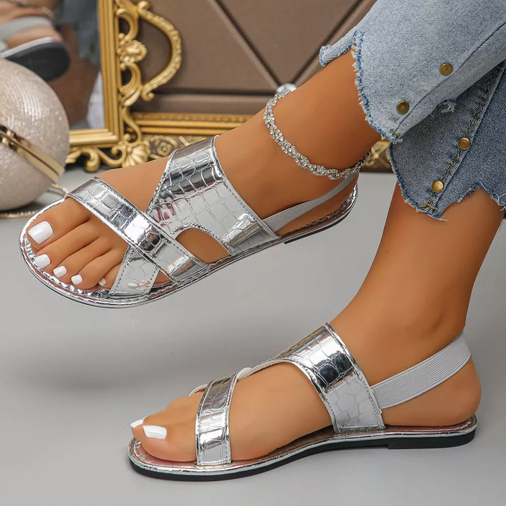 Open Toe Crocodile-Embossed Sandals, image 3