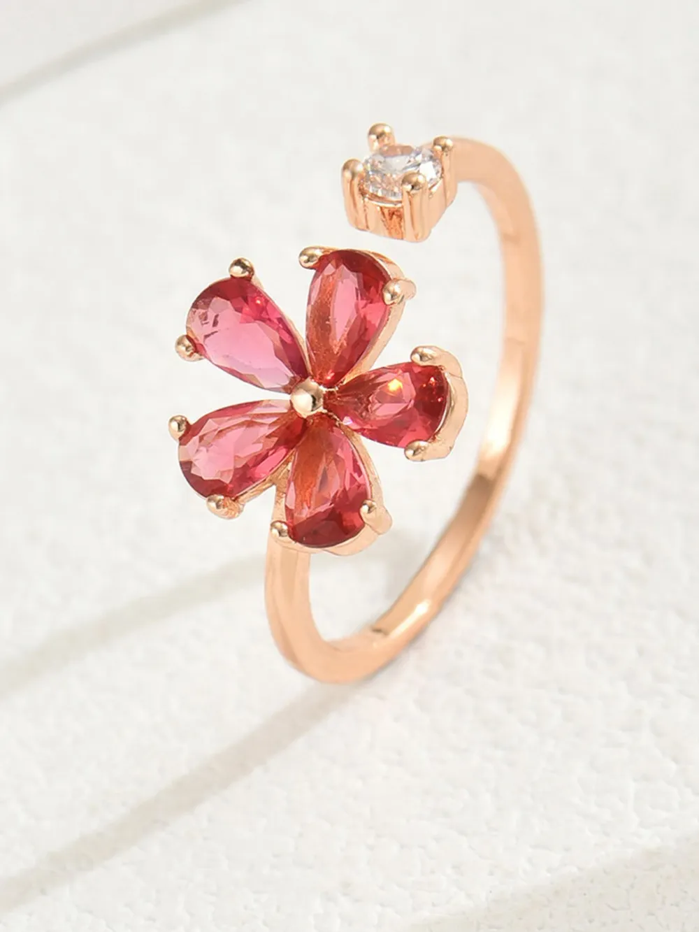 18K Gold-Plated Stainless Steel Zircon Flower Ring, image 3