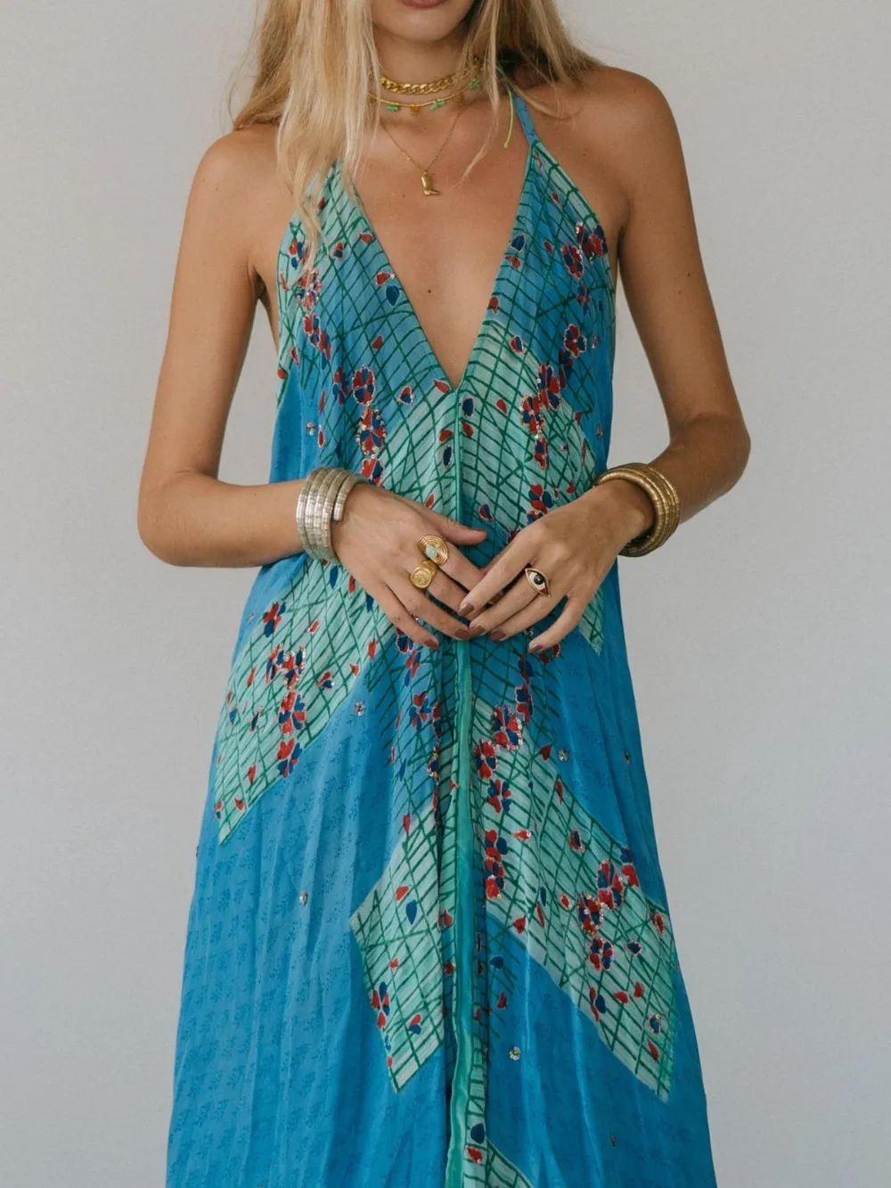 Backless Printed Halter Neck Maxi Dress, image 2