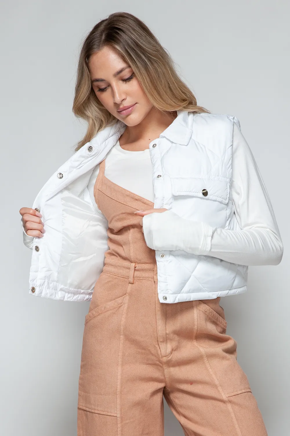 Snap Down Quilted Crop Vest, image 5
