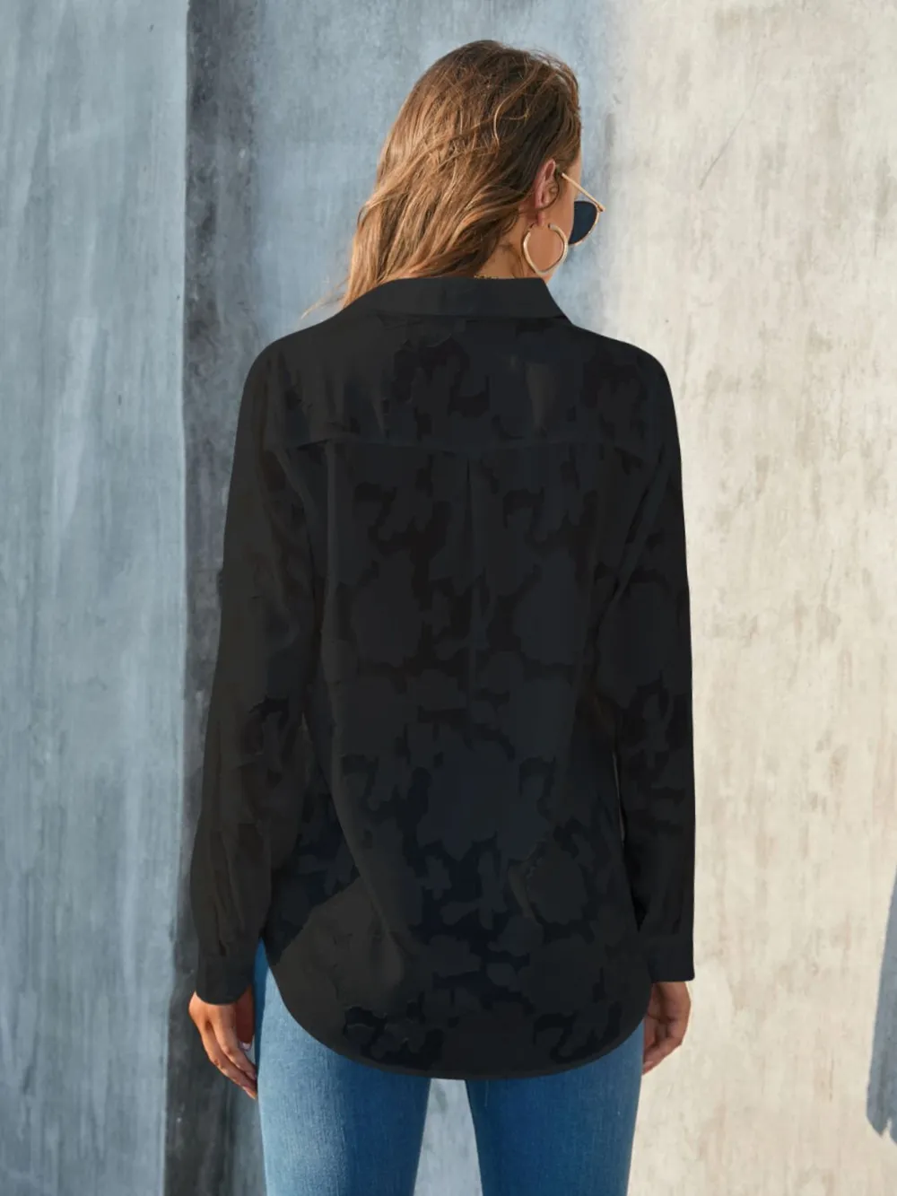 Full Size Collared Neck Long Sleeve Shirt Plus Size, image 25