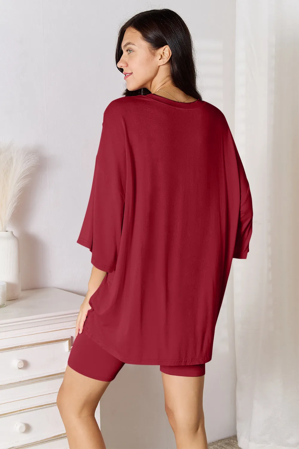 Full Size Soft Rayon Three-Quarter Sleeve Top and Shorts Set, image 20