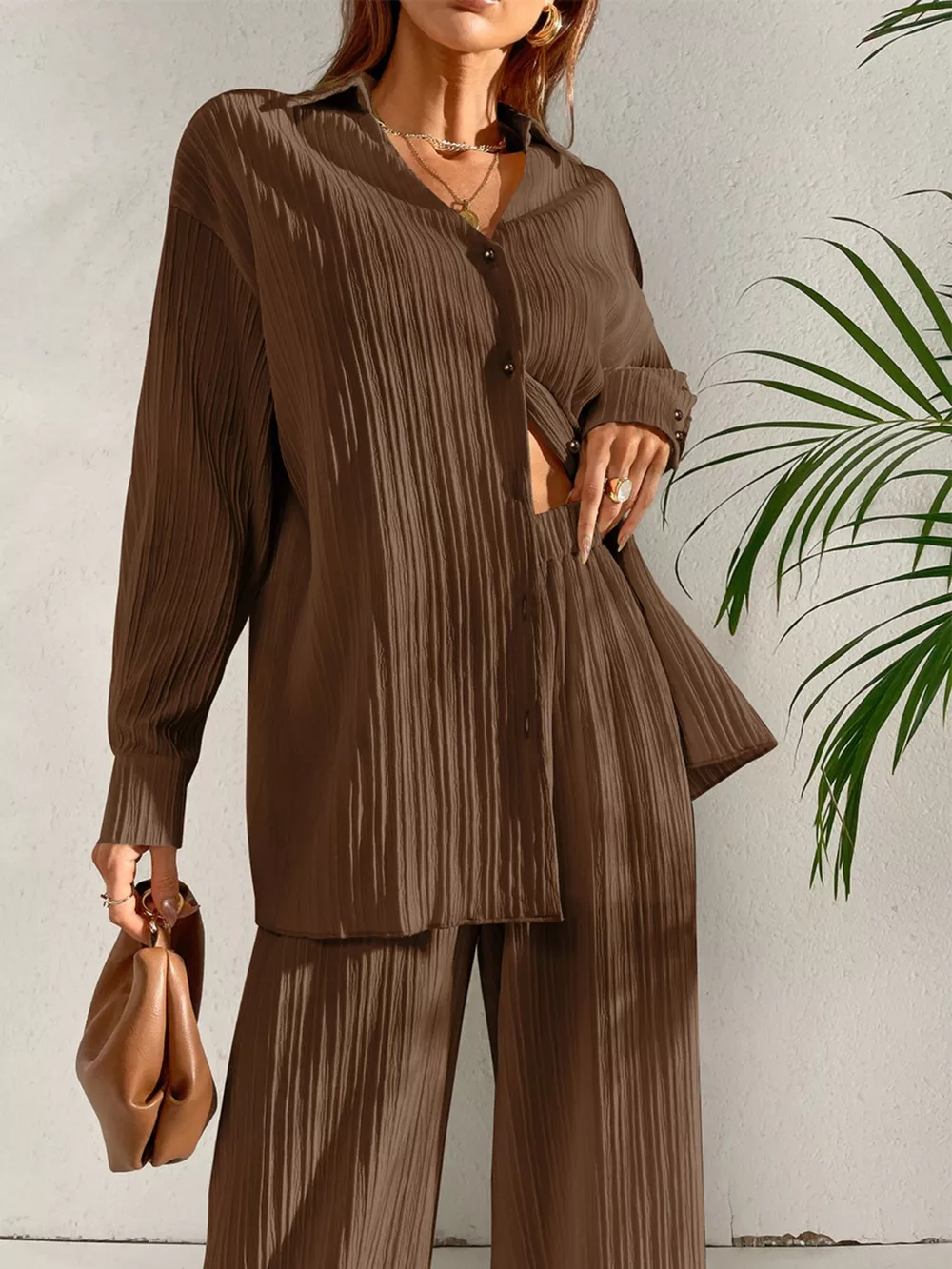Long Sleeve Shirt & Wide Leg Pants Set, image 5