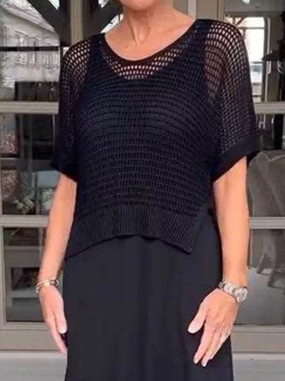Full Size Openwork Knit Cover Up and Dress Set Plus Size, image 14