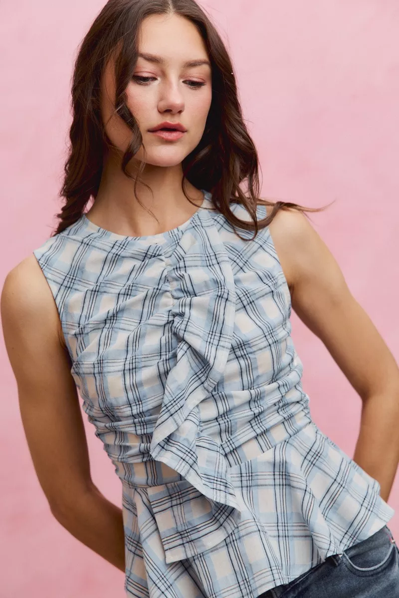 Plaid Sleeveless Ruffle Peplum Top, image 6