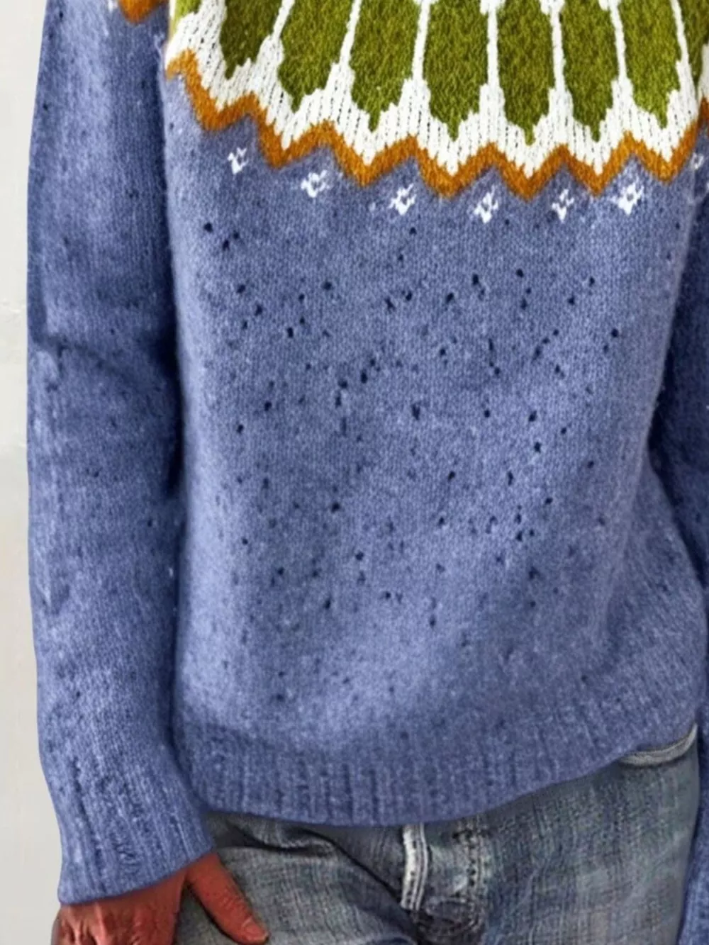 Full Size Vintage Patterned Round Neck Sweater Plus Size, image 18