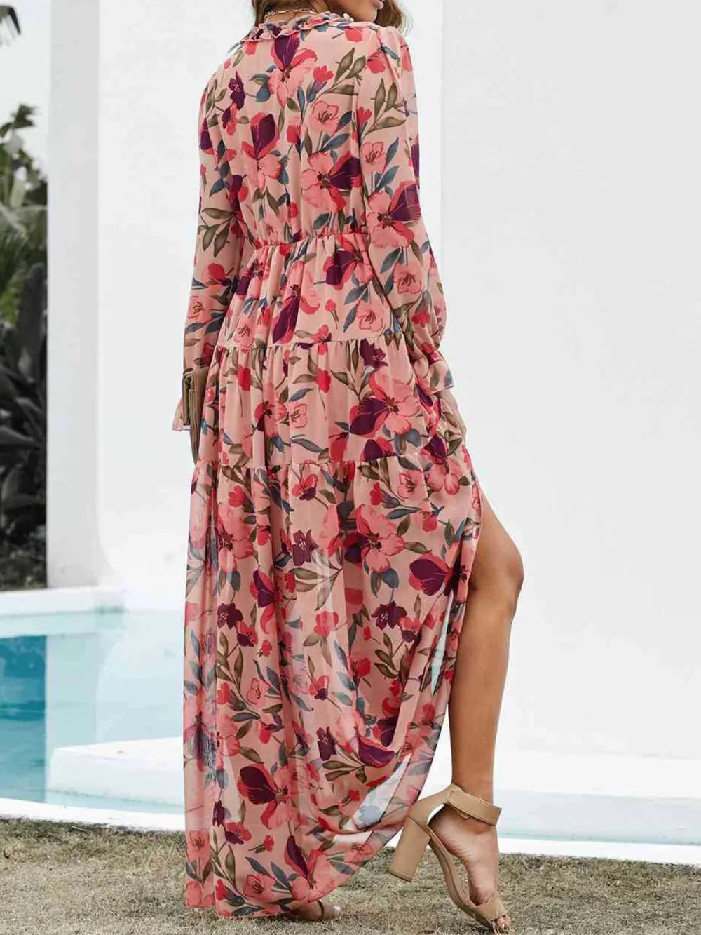 Frill Printed V-Neck Flounce Sleeve Dress, image 4