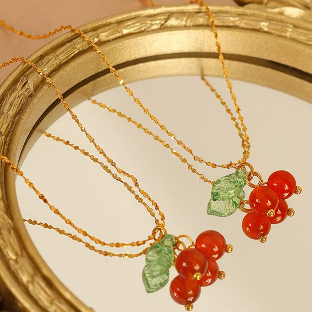 Agate Cherry Pendant Necklace, image 6