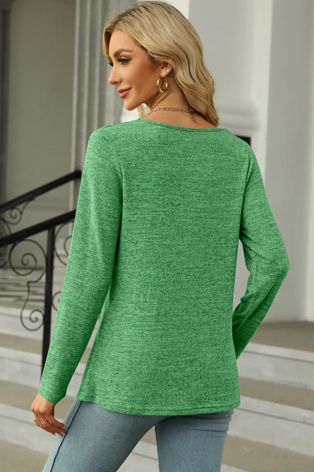 Slit Decorative Button Square Neck T-Shirt, image 14