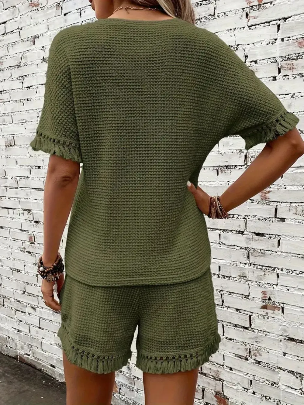 Tassel Round Neck Top and Shorts Set, image 13