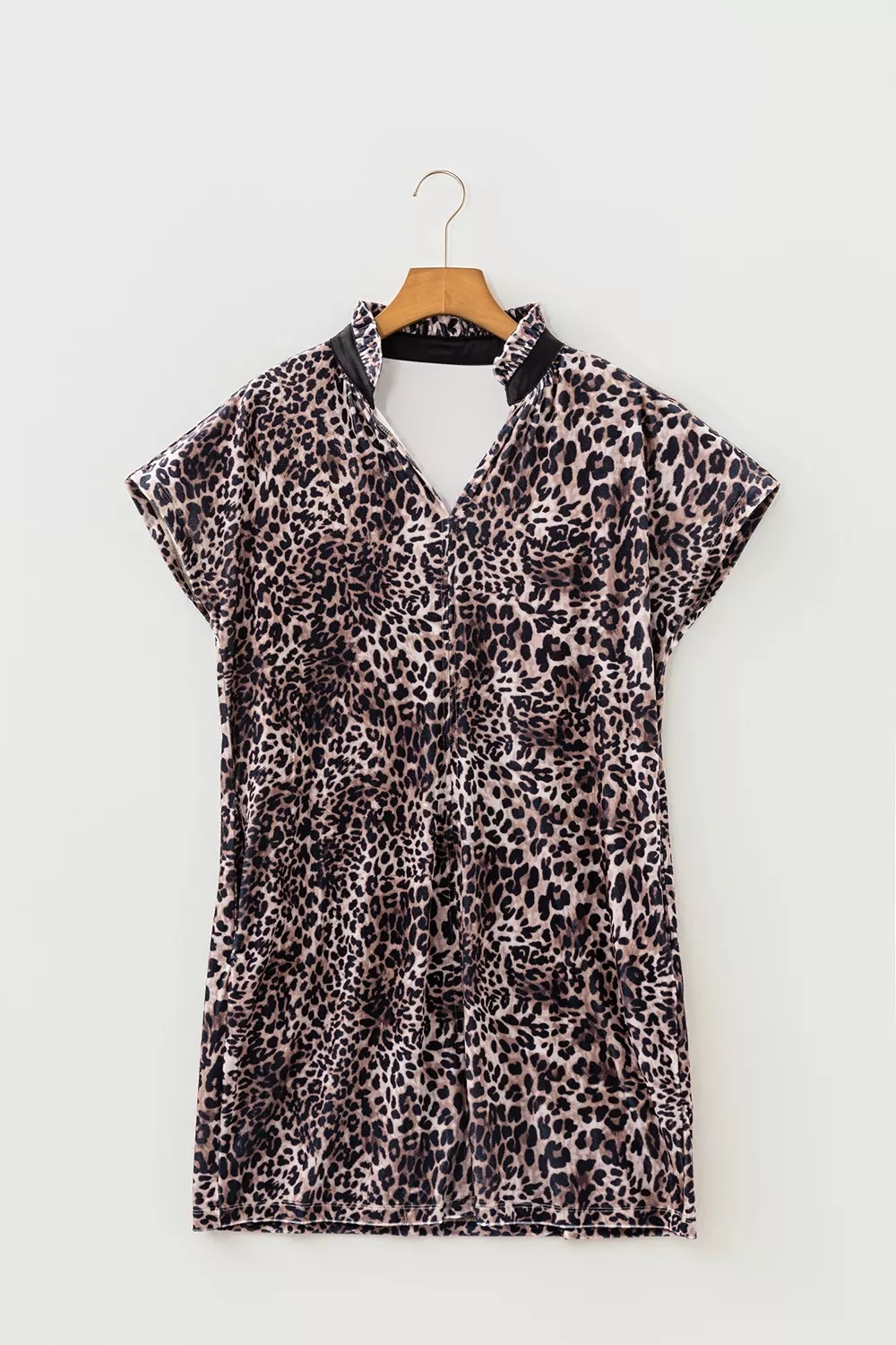 Leopard Print Short Sleeve Mini Shift Silhouette Dress, image 6