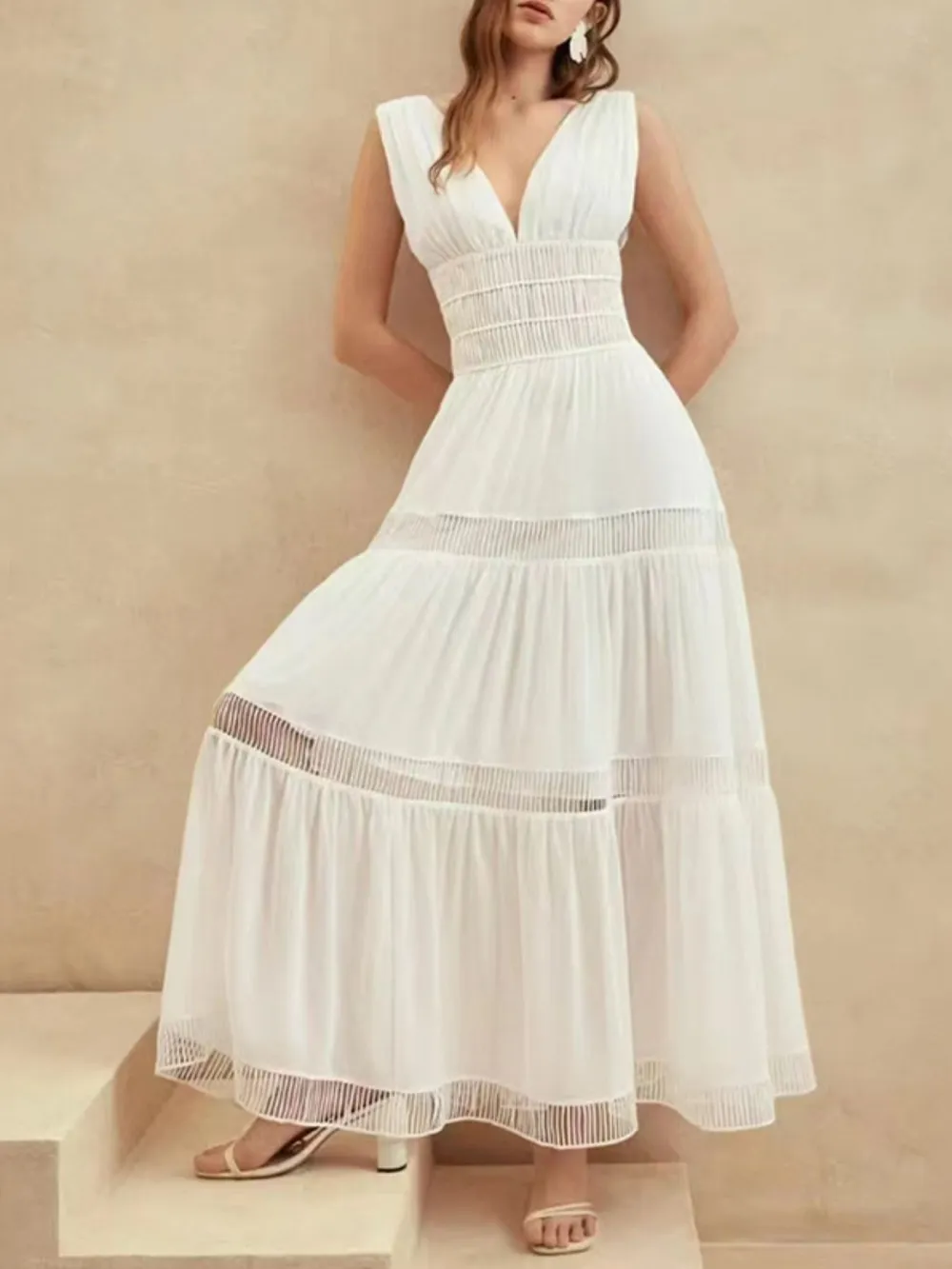 Tiered V-Neck Sleeveless Maxi Dress, image 2
