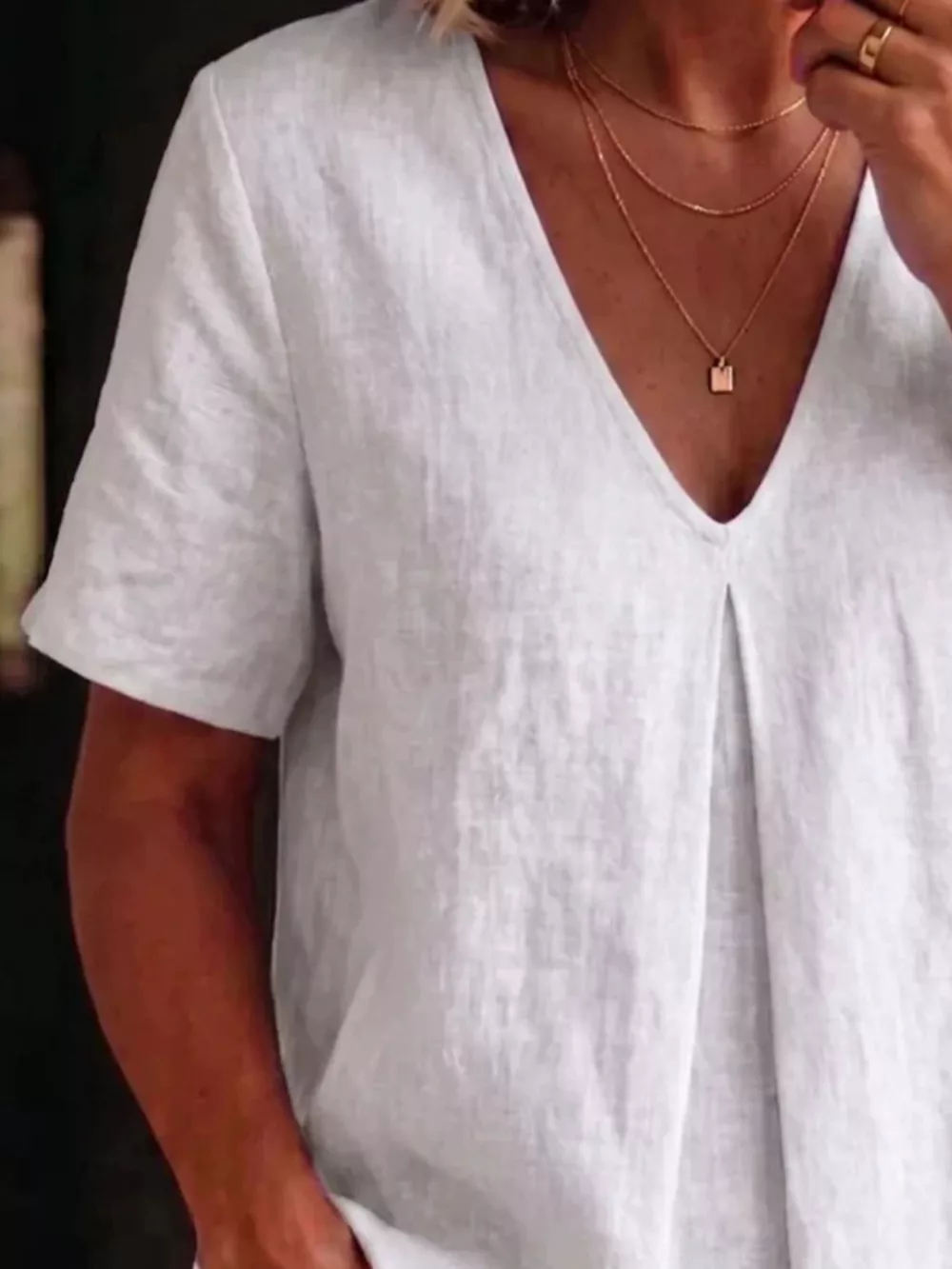 Full Size V-Neck Pleated Short Sleeve Blouse Plus Size, image 2
