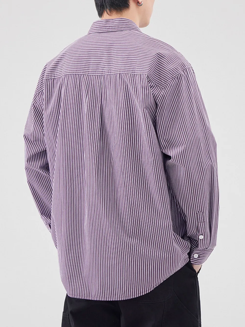 Men's Plus Size Striped Button Up Long Sleeve Shirt, image 7