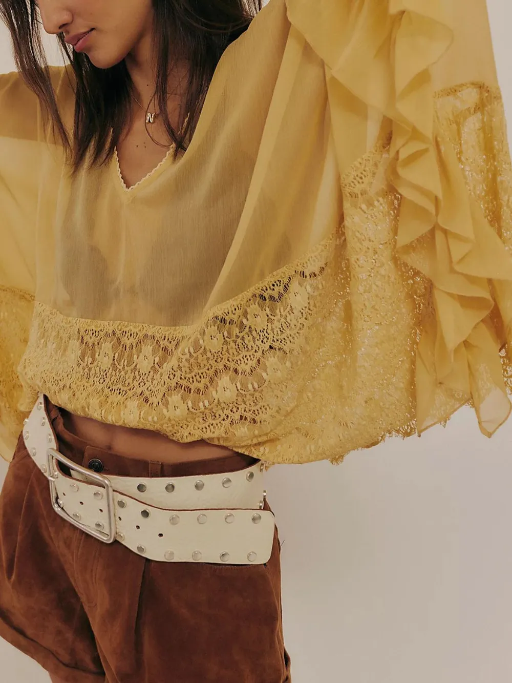 Lace V-Neck Ruffle Long Sleeve Cover-Up, image 6
