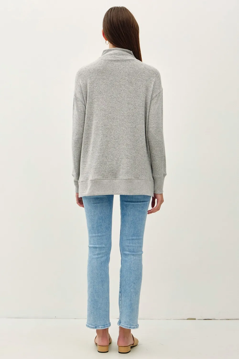 Side Slit Mock Neck Long Sleeve Tunic Top, image 3