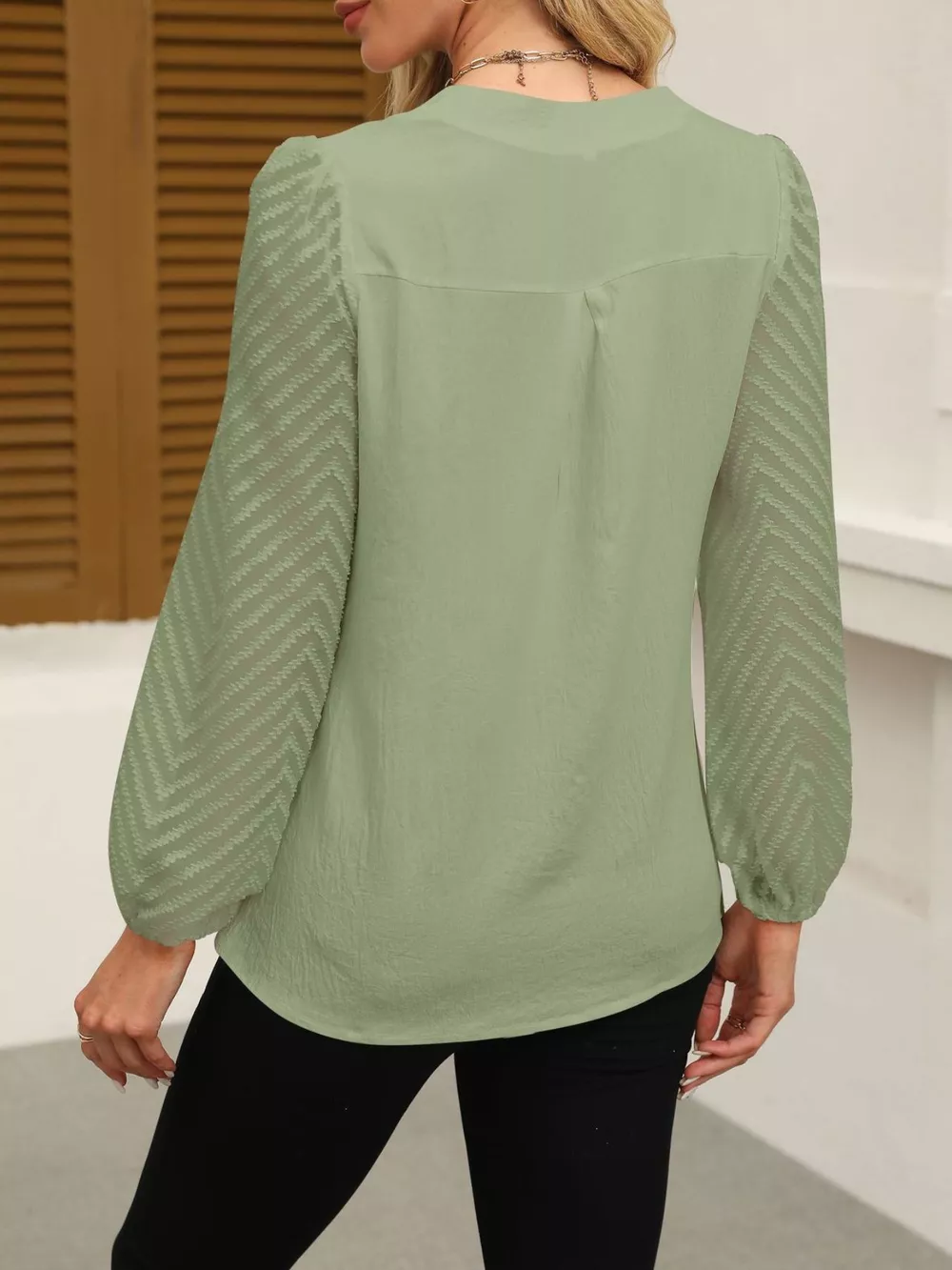 Notched Balloon Sleeve Blouse, image 19