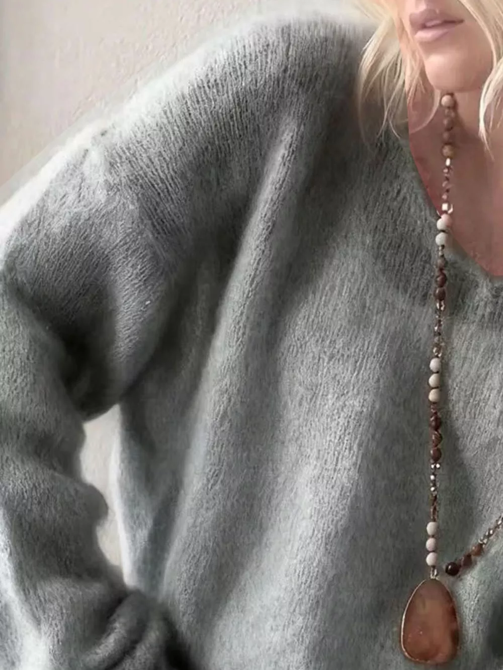 V-Neck Dropped Shoulder Sweater, image 11