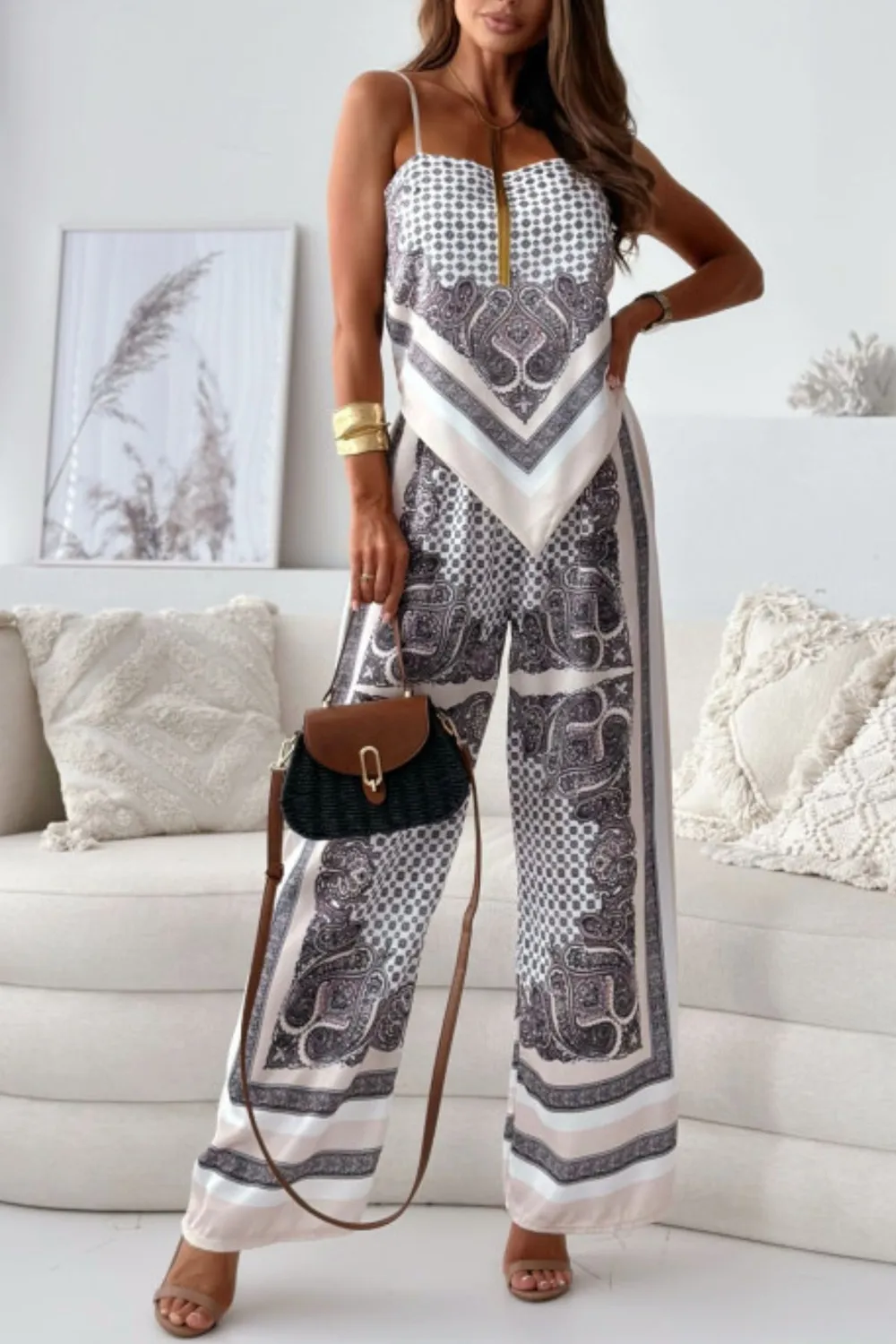 Printed Cami and Wide Leg Pants Set, image 5