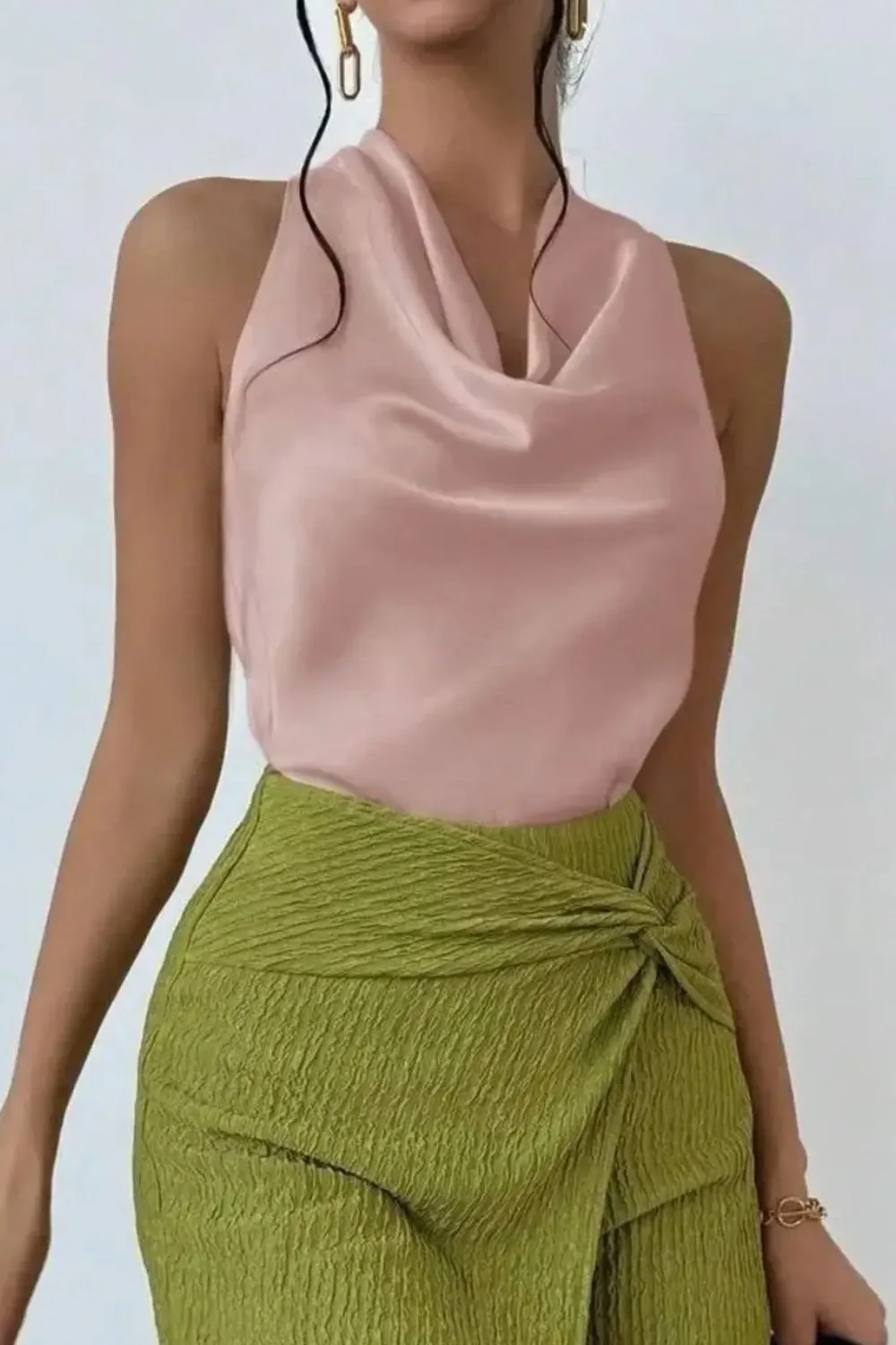 Satin Cowl Neck Sleeveless Blouse, image 4