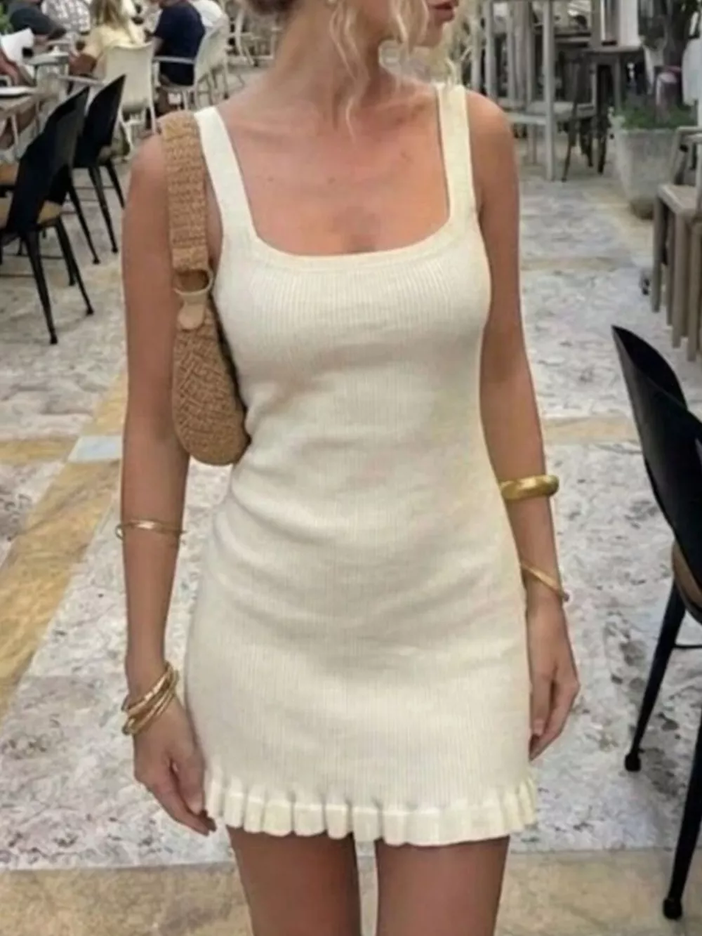 Ribbed Knit Square Neck Sweater Dress, image 3