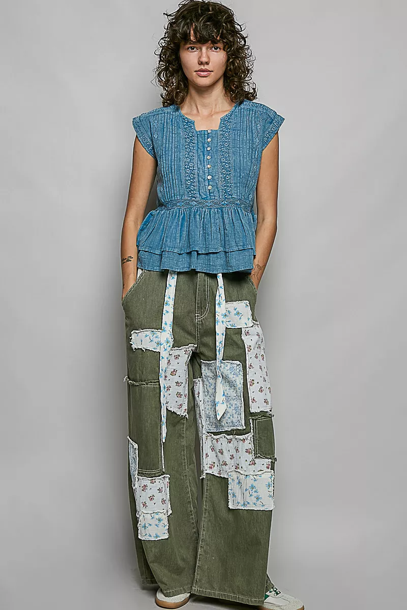POL Eyelet Embroidery Pintuck Sleeveless Blouse, image 5