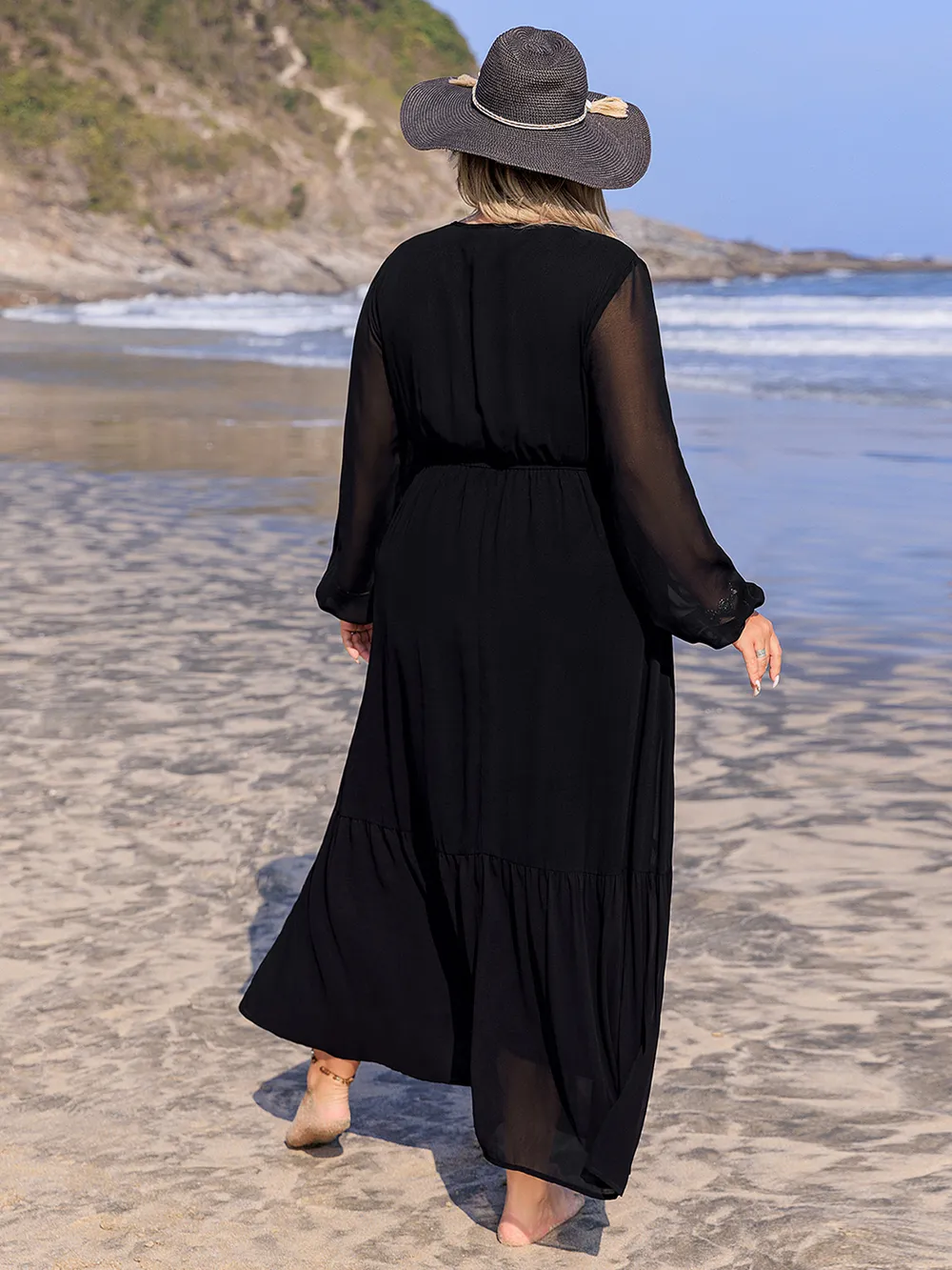 Plus Size Embroidered Tie Neck Long Sleeve Dress, image 2