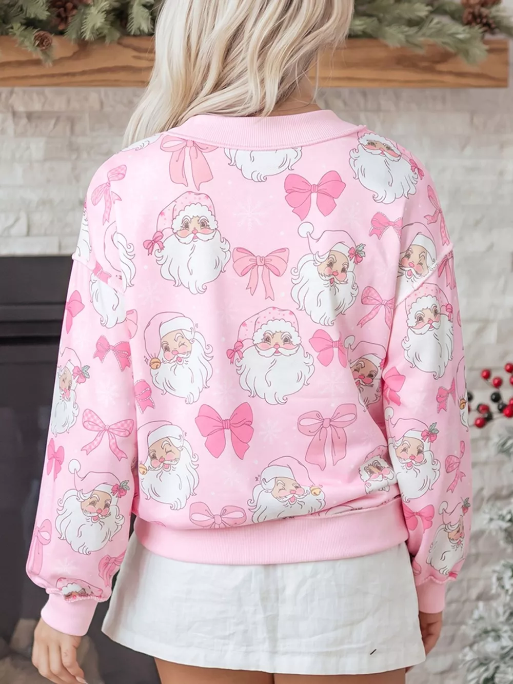Abstract Santa Print Drop Shoulder High Neck Sweatshirt, image 2
