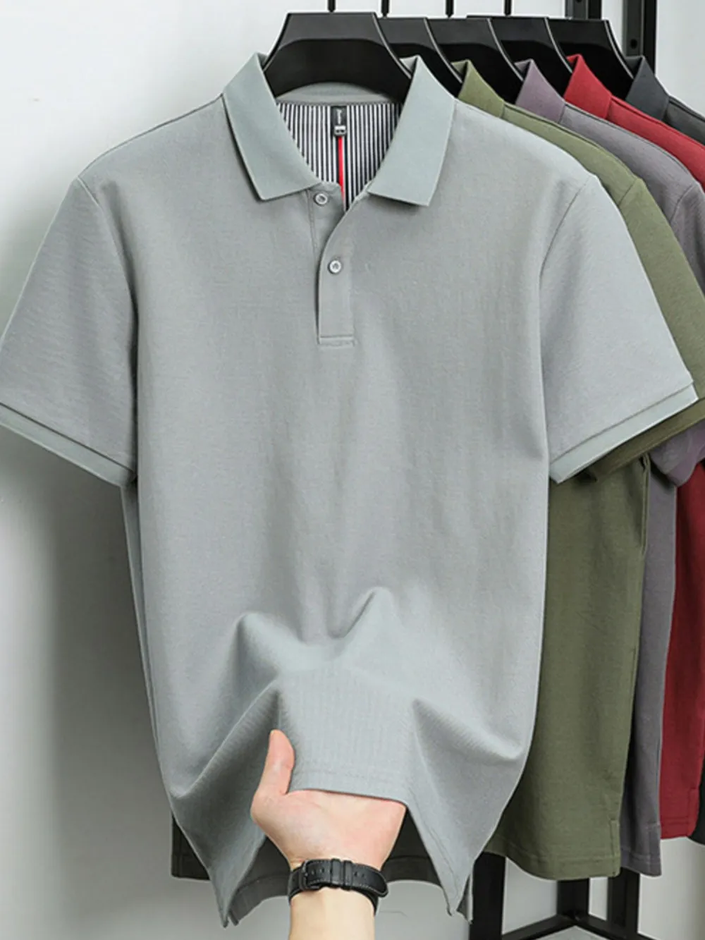 Men's Plus Size Button Detail Short Sleeve Polo, image 2