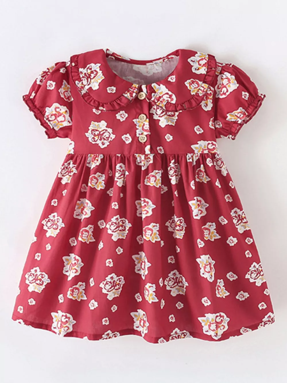 Children's Floral Print Ruffle Collar Button-Front Dress, image 2