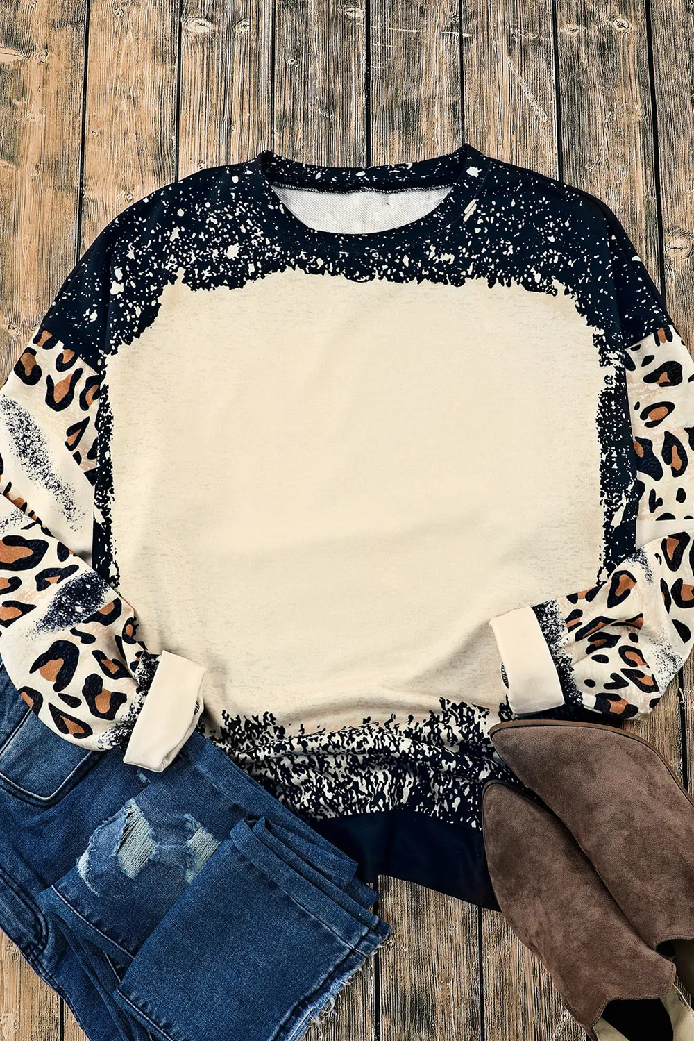 Leopard Round Neck Long Sleeve Sweatshirt, image 3