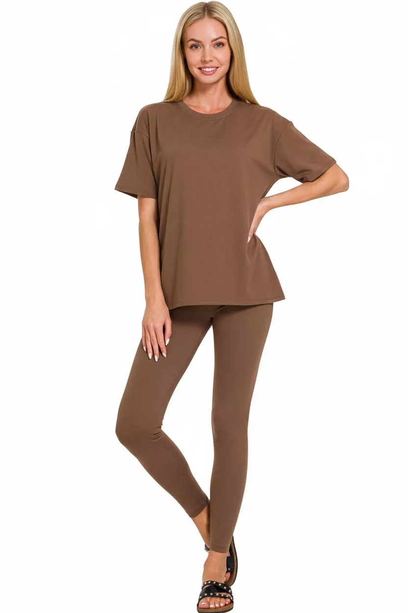 Full Size Brushed Dty Microfiber Short Sleeve Top and Pants Loungewear Set Plus Size, image 3