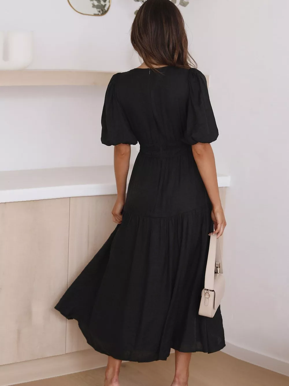 V-Neck Puff Sleeve Midi Dress, image 14