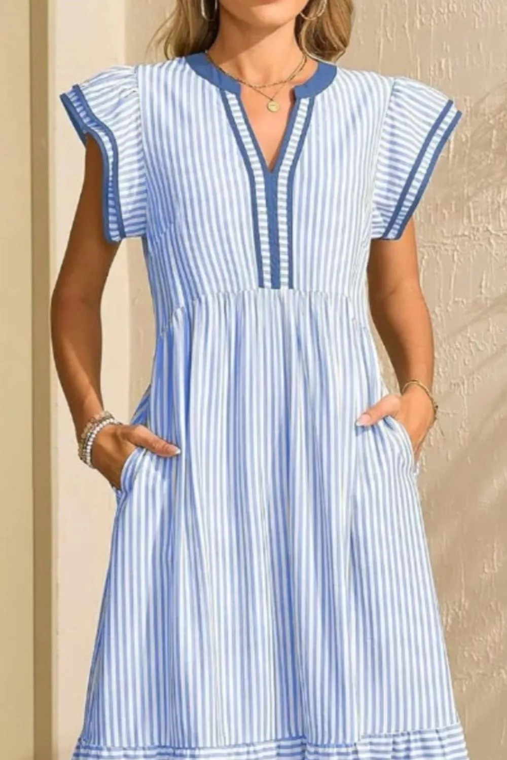 Striped Ruffle Sleeve Midi Dress, image 11